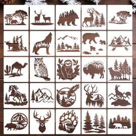Forest Animal Stencils Bear Deer Stencils for Wood Burning Reusable Wildlife Mountain Pine Tree Stencil for Painting on Wood Wall Fabrics DIY Crafts