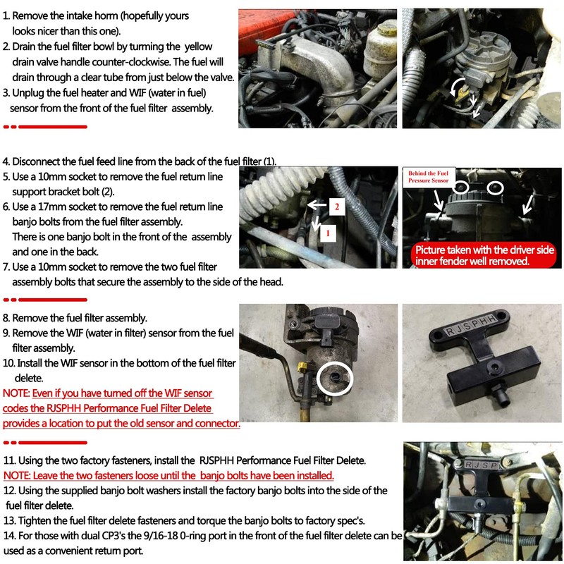RJSPHH Fuel Filter Delete Fuel Filter Bypass Kit Compatible with