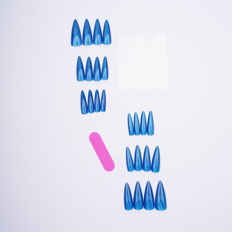 Long Press on Nails Stiletto MABKJLF Blue Fake Nails Solid