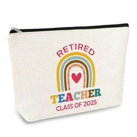 Teacher Retirement Gifts for Women Class of 2025 Retired Makeup Bag Coworker Leaving Gifts Appreciation Gift for Teacher Teacher's Week Graduation Gift Zipper Cosmetic Bag Makeup Pouch