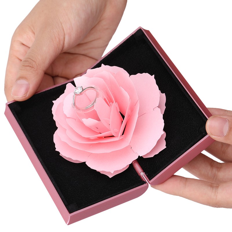 3D Rose Pop up Ring Box Wedding Engagement Jewelry Storage