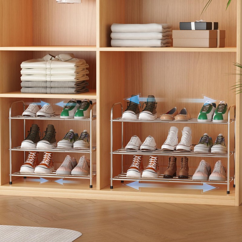 Botion 3 Tier Expandable Shoe Rack for Closet, Stainless Steel