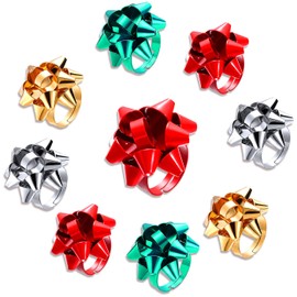 NVENF Christmas Rings for Women Xmas Bow Stackable Rings Holiday Snowflake Statement Rings Festive Finger Ring Set Gifts (Xmas Bow, 6)