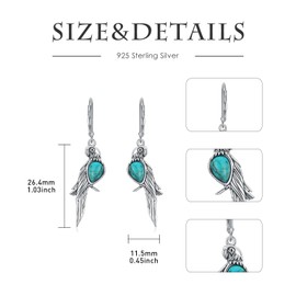Vintage Parrot Turquoise Earrings 925 Sterling Silver Parrot with Natural Turquoise Dangle Earrings Bird Earrings for Women, Sterling Silver