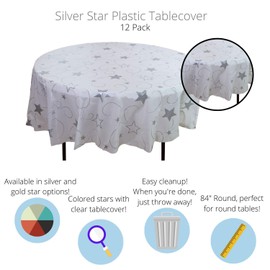 Exquisite 12 Pack Premium Rectangle Holiday Design Plastic Tablecloth - Silver Star On White Disposable Plastic Tablecloth for Christmas - 84 in.