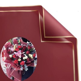 XICHEN 20 Sheets Pure color Waterproof gold edge Flower Wrapping Paper,Florist Bouquet Supplies,DIY Crafts,Gift Packaging or Gift Box Packaging, 22.8x22.8Inch(Red wine)