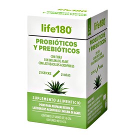 Life180 Probióticos y Prebióticos con Inulina de Agave, Sin Sabor, Caja con 21 Sticks - Suplemento Alimenticio para la Salud Digestiva y Flora Intestinal