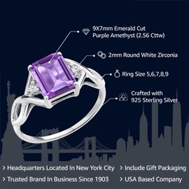 Gem Stone King 925 Sterling Silver Purple Amethyst Ring For Women (2.56 Cttw, Emerald Cut 9X7MM, Gemstone Birthstone, Available in size 5, 6, 7, 8, 9)