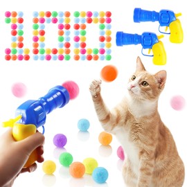 QUQOQO Cat Toy Balls with 2 Launcher, 100 Cat Pompom Balls, Interactive Kitten Self Play Cats Toys for Indoor, Silent Cat Fetch Toy Plush Ball, Active Cat Exercise Toys Training Playing