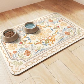 Pet Feeding Mat, Absorbent Cat Dog Mat for Food and Water Bowls Floors, No Stains Quick Dry Cat Dog Feeding Water Bowl Mats for Sloppy Drinkers, Pet Feeding & Watering Supplies (Boho, 16"x 24")