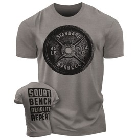 Squat Bench Deadlift Repeat Workout Shirts for Men Weight Plate Gym T-Shirt (3XL, WarmGrey)