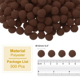 PATIKIL 0.4inch Pom Poms for Crafts, 500pcs Small Pompoms for Crafts Mini Puff Balls Bulk High Elasticity Fuzzy Balls for Hats Christmas Art DIY, Brown