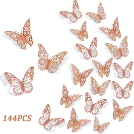 144pcs Mariposas Decorativas 3D, Adornos de Mariposa 3D para Cupcakes, Decoración de Pasteles de Mariposa Hueca para Cumpleaños, Boda, Fiesta, Decoración de Pared