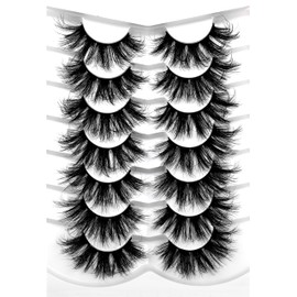 Pooplunch False Eyelashes Round Eye Lashes Dramatic 20MM Long Sexy Fluffy Volume 8D Faux Mink Fake Eyelash Strips 7 Pairs Pack