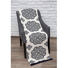 SAOL Celtic Knit Throw Blanket Made of Soft Blend Wool Decorative for Bed, Sofa or Couch 71"x47" (Navy)