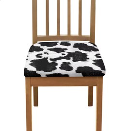 KUIFORTI Cow Print Chair Seat Covers Set Black Chair Covers for Dining Room Chair Protector Square Seat Cushion Slipcovers for Kitchen Office, 4 Pack