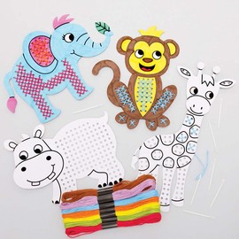 Baker Ross Animal Coloring Cross Stitch Kits 6 Pack Sewing Beginners DIY Kids Cross Stitch Kits for Kids FE209