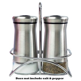 Pepper & Salt Shakers Stainless Steel Cover Glass Bottom Wire Stand Rotating Adjustable Cover - Spice Sugar Shakers (Silver)
