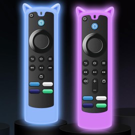 2 Packs Protective Remote Cover Case, Silicone Sleeve Remote Control Cover Glow in The Dark with Lanyard(Glow Purple & Glow Blue)