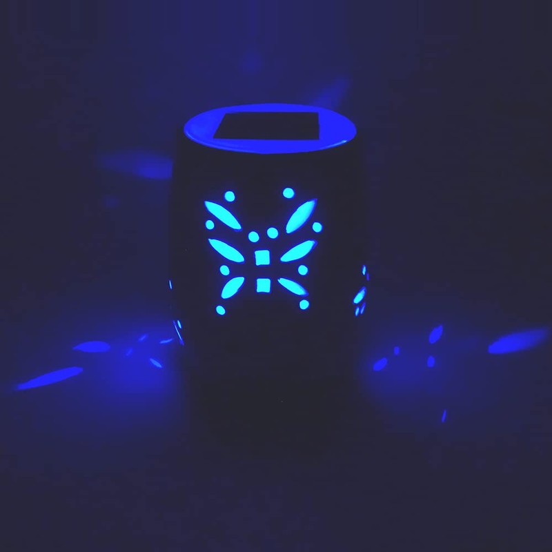 LED Solar Lantern Butterfly Ceramic White with Changing Light Colours