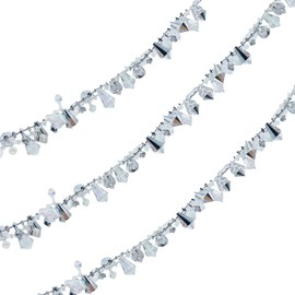 CREPRO Christmas Beaded Garlands, 20 Feet, 2 Set of Clear Crystal Acrylic Iridescent and Silver Bead Garland, Large Twist Bead String Hanging Beads for Christmas Tree Wedding Party Decoration(Silver)