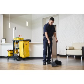 Rubbermaid Commercial Products Dustpan with Long Handle Plastic Black Compatible with Any Broom for Lobby/Restaurant/Office/Home/Dog Pooper Scooper 12.50" Wide