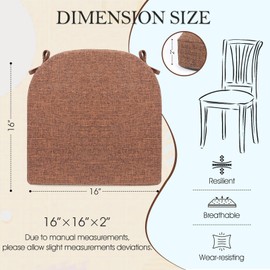 JONA SADO D-Shaped Chair Cushions, 2" Thick Dining Chair Pads Machine-Washable, Seat Cushions for Chair 16" x 16", Set of 4