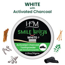 HM - Teeth Whitening Ayurvedic Tooth Powder | Non Foaming - Remove Stains & Freshen Breath | Activated Charcoal & Kaolin Clay | Vegan | Essential Oils & Ayurvedic Herbs | Pack of 4 X 0.35oz [1.4 Oz]