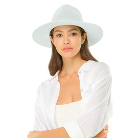 C.C Panama Hat with Multi Thread and Rhinestone Trim Band - for Women (60% Paper, 40% Polyester, White)