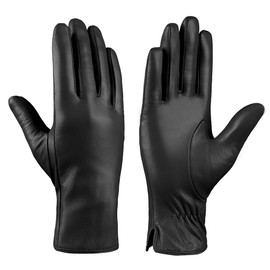 MGGMOKAY Women Leather Gloves Lambskin Winter Warm Gloves Cashmere Lined,Black,S