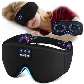 MUSICOZY Cooling Sleep Mask Headphones for Side Sleepers, Breathable Bluetooth Sleep Mask for Hot Sleepers with 100% Blackout, Soft Comfortable 3D Blackout Eye Mask with No Eye Pressure, 14H Playtime
