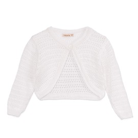 Minora Baby/Child Bolero Christening Vest Knitwear Girls Long Sleeve Button Detail on Collar, Bone ajur