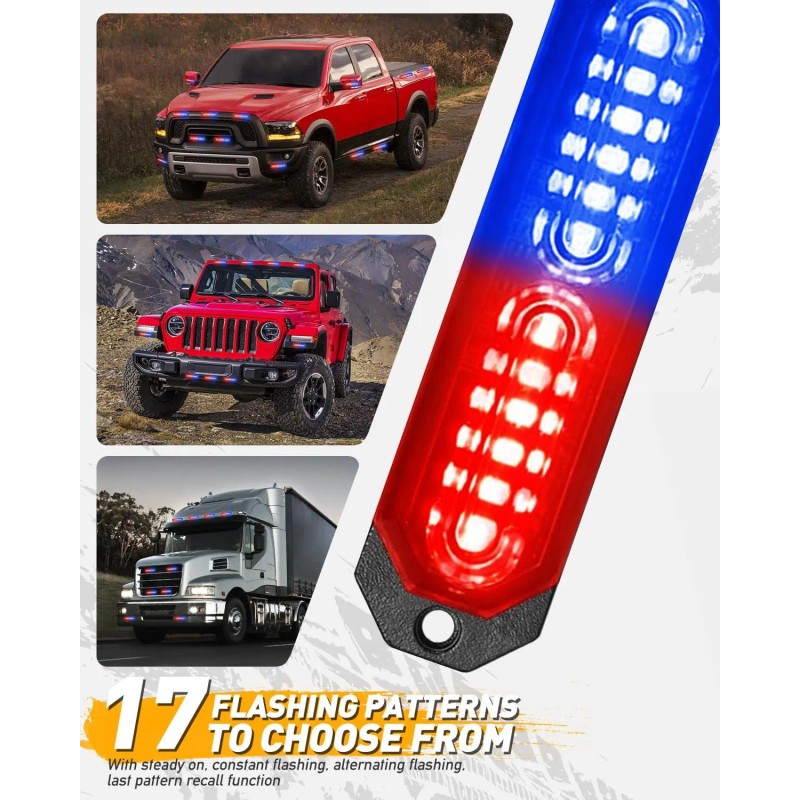 Red Blue Emergency Strobe Grille Lights 8pcs 12 LED Sync
