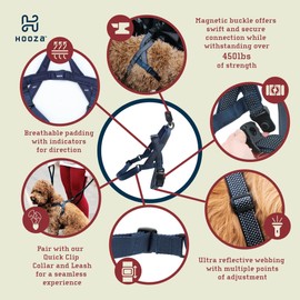 HOOZA: Magnetic Quick Clip: One Clip Harness - Black, Large - Dog Outdoor Accessory, Pet Safety-Walking-Training, Over-The-Head, Adjustable-Reflective