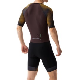 MY KILOMETRE Men’s Triathlon Suits Short Sleeve Tri Suit Racing Triathlon Suit – Quick Dry, Padded, Zipper Pocket Orange