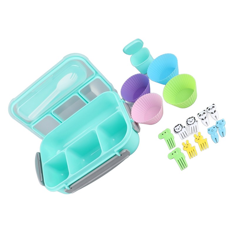 16PCS Set Bento Box Reusable 1300ml 4 Compartment Adult Lunch