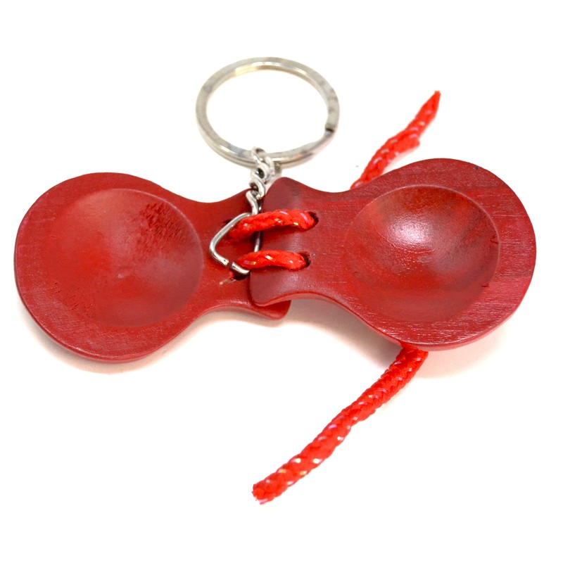 2 x Red Mini Castanets Musical Instrument Keychain Flamingo Dance