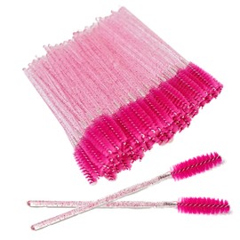 150pcs Premium Disposable Eyelash & Eyebrow Spoolies, Crystal Dark Pink, Perfect For On-The-Go Grooming