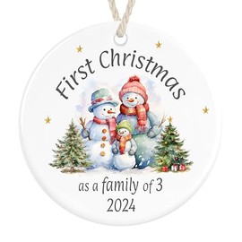 First Christmas as a Family of 3 Ceramic Ornament, Xmas Tree Bauble Decoration