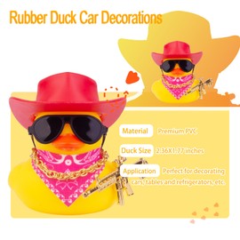 CoFuBcad Yellow Duck Car Dashboard Decoration with Cowboy Hat, Necklace, Sunglasses, Cool Prop (Red)