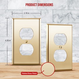 ENERLITES Duplex Receptacle Outlet Metal Wall Plate, Stainless Steel 201 Outlet Cover, Corrosion Resistant, Size 1-Gang 4.50" x 2.76", UL Listed, 7721-PB-5PCS, Polished Brass, Gold, 5 pack