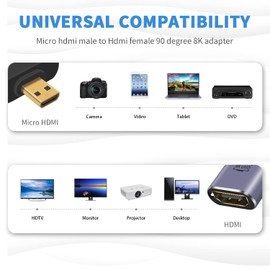 Duttek 8K 90 Degree HDMI to Micro HDMI Adapter, UP Angle Micro HDMI Male to HDMI Female Adapter, UHD Micro HDMI Extender Adapter with LED Light and Perforated Design for Cameras Camcorder (2 Pack)