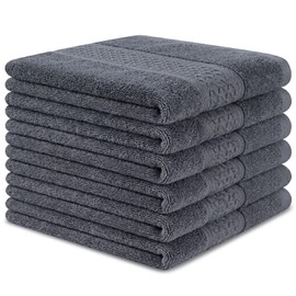 ZHAYAO 6 Pack 100% Cotton Wash Cloth, 12x12 Inch Highly Absorbent and Soft Feel Fingertip Towels, Machine Washable Washcloths for Bathroom, Gym, Hotel, Spa and Kitchen, Grey