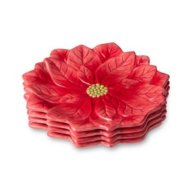 Winter Blooms Poinsettia Dessert Plates – Set of 4 3D Holiday Ceramic Floral Plates, Red Christmas Appetizer & Dessert Dishes for Cookies, Sweets, Hors d’Oeuvres, Festive Table & Gift Giving