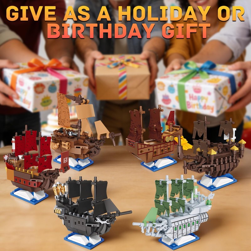 YCJZXMS 6-in-1 Pirate Ship Building Blocks Set, Mini Brick Pirate