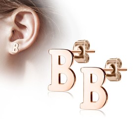 Bungsa Letter A - Z Stud Earrings in Silver or Rose Gold – Alphabet Stud Earrings – Stainless Steel – Earrings for Women, Children & Men – A B C D E F G H I J K L M N O P R S T U V W X Y Z, Stainless Steel