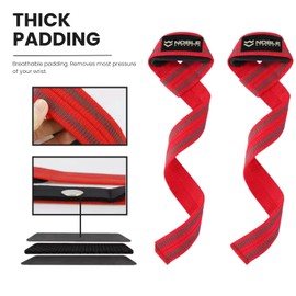 Lifting Wrist Straps 1 Pair (24" inch Premium Quality) for Weightlifting, Bodybuilding, Powerlifting, Strength Training, Row, Pulldowns, Deadlifts, and Fitness - With double row non-slip yarn (Red)