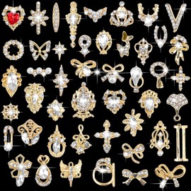 Kalolary 48 PCS 3D Nails Art Rhinestones Luxury Shiny Nail Diamonds Rhinestones Metal Nail Jewels for Alloy Nail Decorations