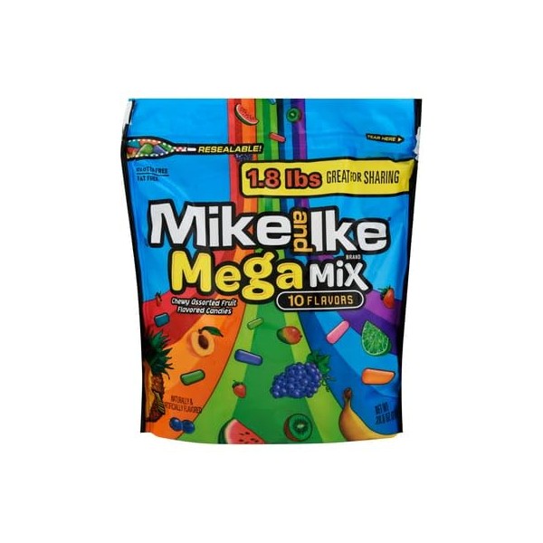 Mike and Ike Mega Mix - 1.8lbs Resealable Bag, 10