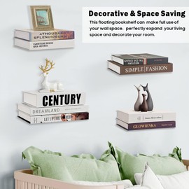 chic2click Invisible Bookshelf Set of 3 White Floating Bookshelves Metal Concealed Bookshelf Wall Mounted Storage Creative Decoration Book Display